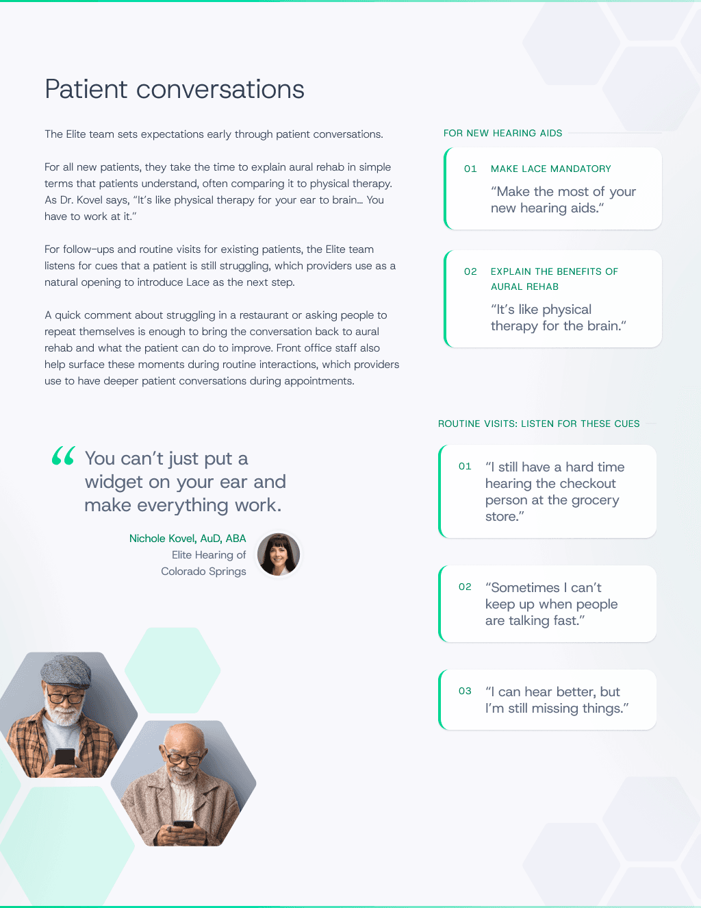 Page 3: patient conversations with new and existing patient cue columns