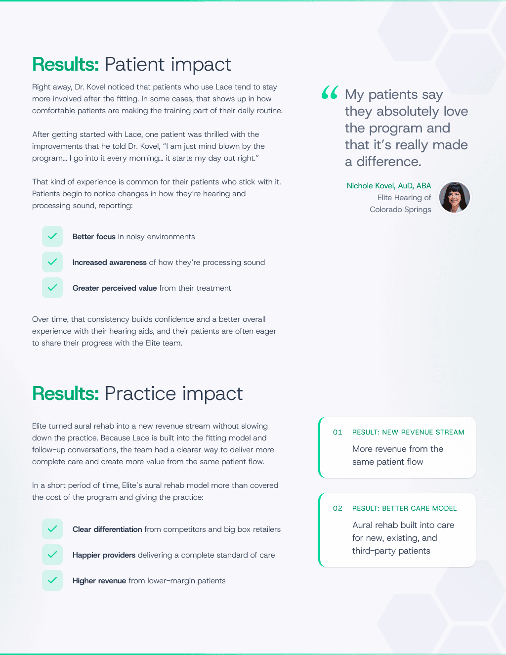 Page 5: dual results layout: patient impact and practice impact side by side