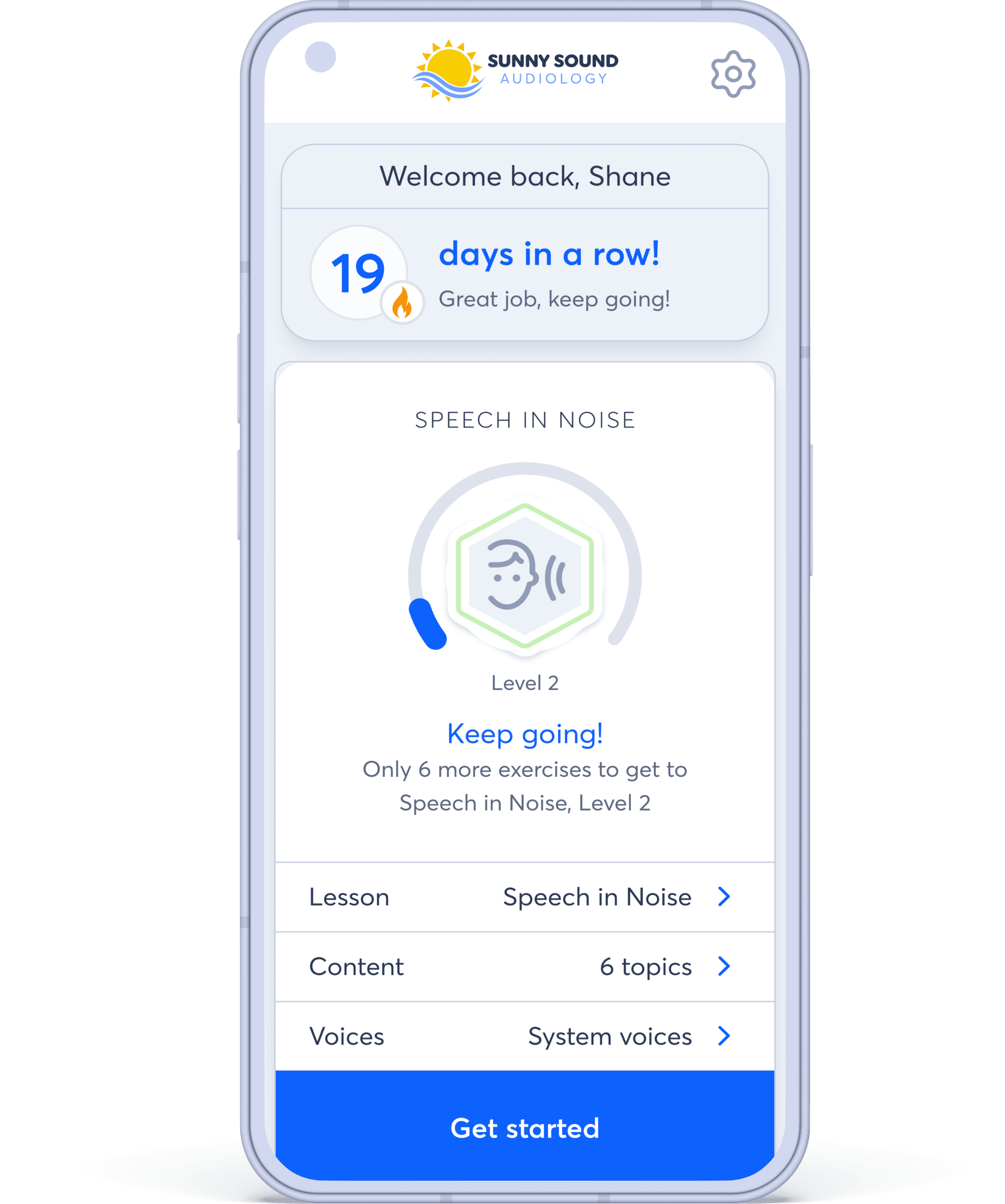 Home dashboard showing a daily training streak