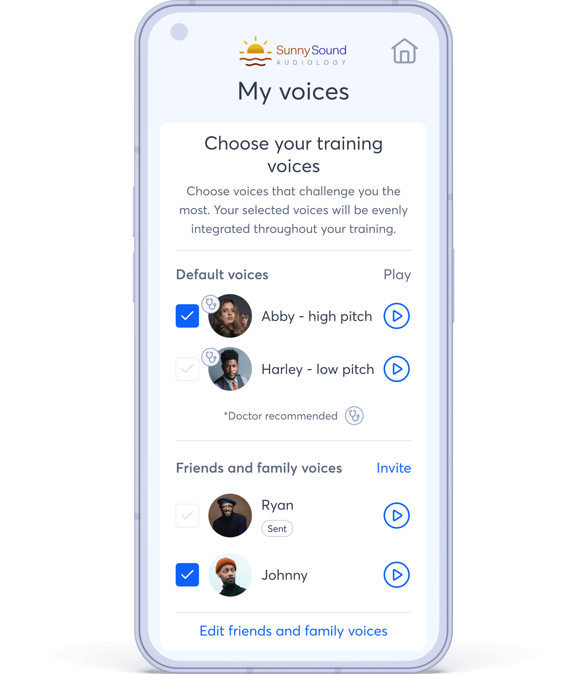 Choose your training voices: default and family voices